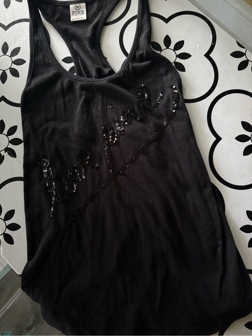 PINK Victoria's Secret Black Racerback Tank Top